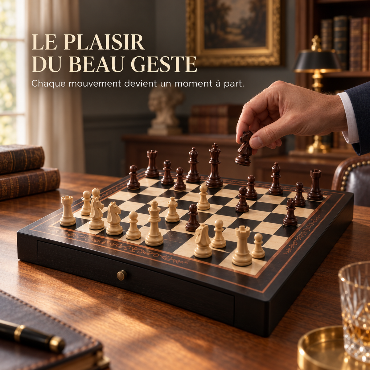 Échiquier magnétique en bois de noyer et d'érable avec tiroirs de rangement