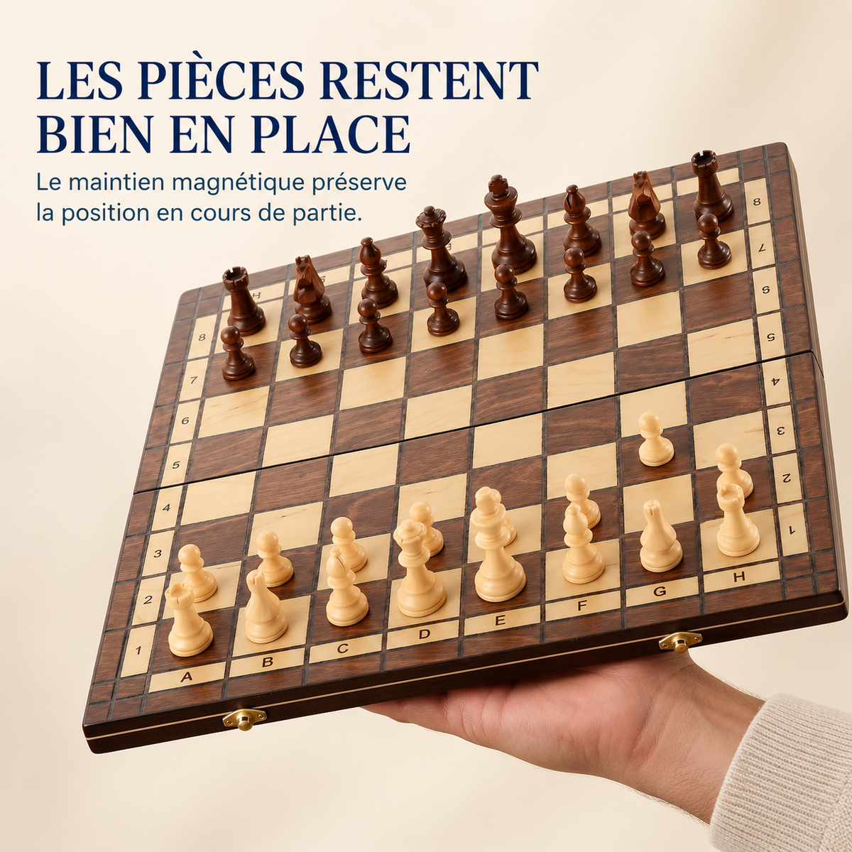 Échiquier pliable magnétique en bois de noyer massif – format voyage