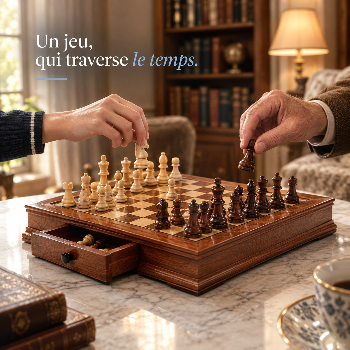 Échiquier magnétique en bois d'érable avec tiroirs et guide de stratégie