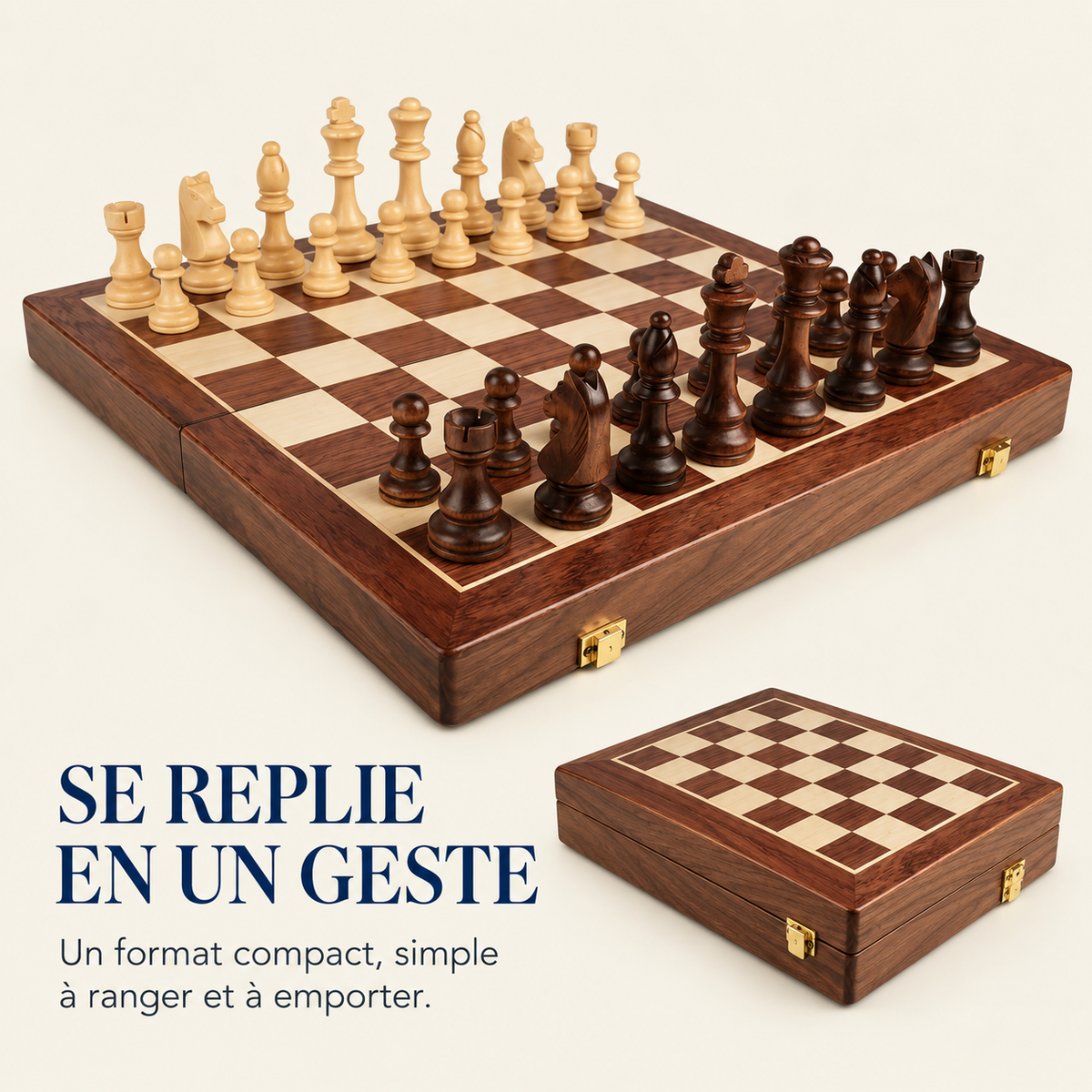 Échiquier pliable magnétique en bois de noyer massif – format voyage
