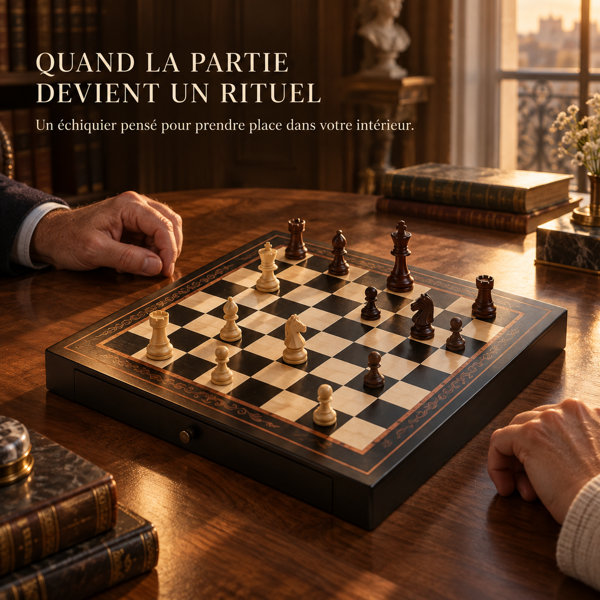 Échiquier magnétique en bois de noyer et d'érable avec tiroirs de rangement